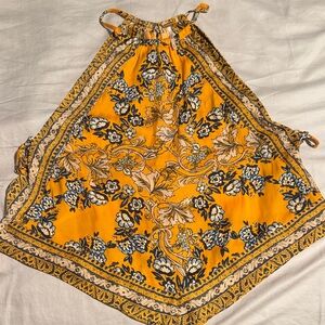 Free People Yellow and Blue Floral Halter Top